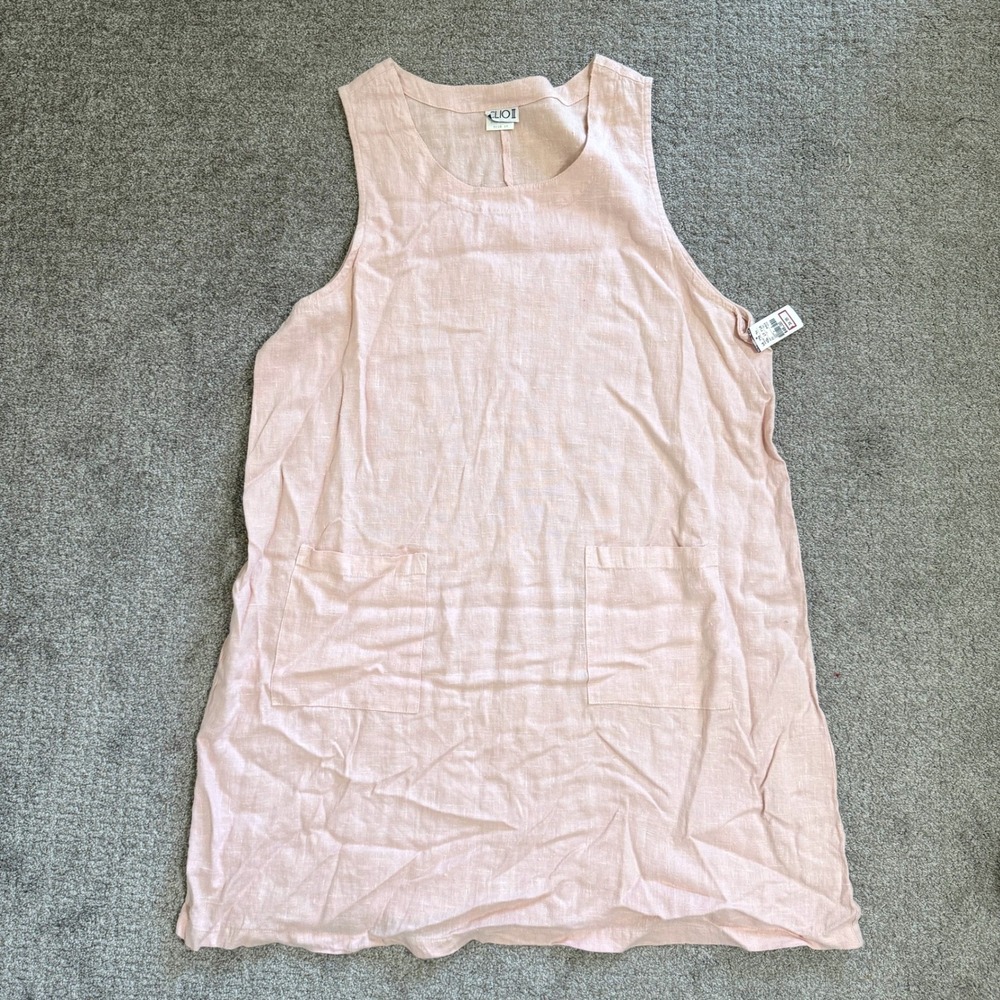 90s NWT 1X Pink 100% Linen Shift Dress Pockets CLIO II Coastal Grandma Soft Girl - Picture 6 of 11